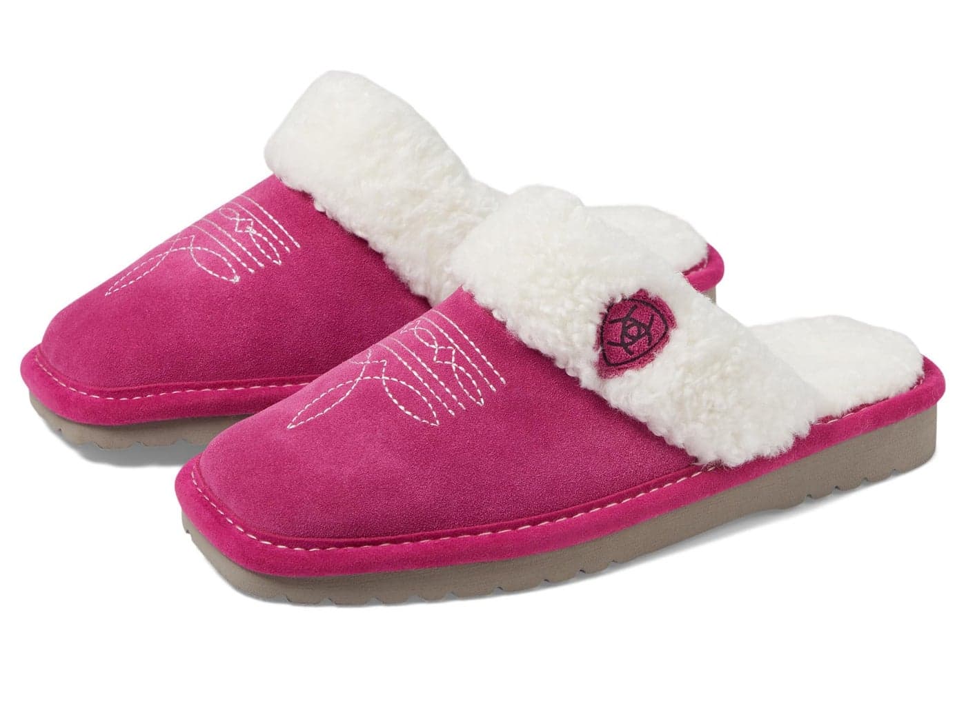 ARIAT Womens Jackie Square Toe Warm Soft Genuine Suede Leather Indoor Outdoor Slippers with Plush Collar Very Berry Pink 10