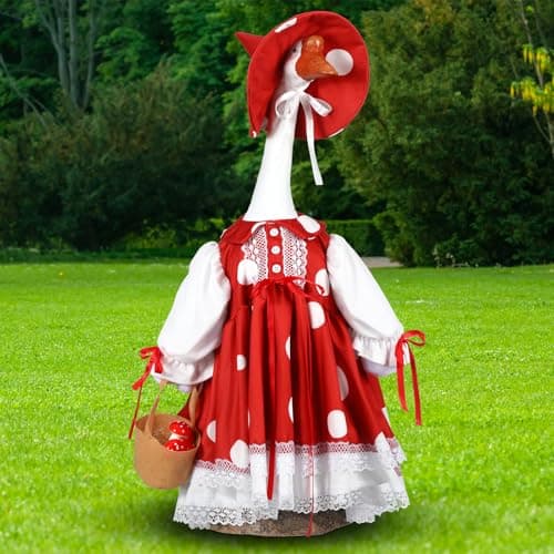 Soulchen 1 Set Spring Mushroom Porch Goose Outfit 23 Inch Cement Mushroom Goose Clothes Dress and Hat Costume Set for Spring Summer Lawn Garden Yard Decor