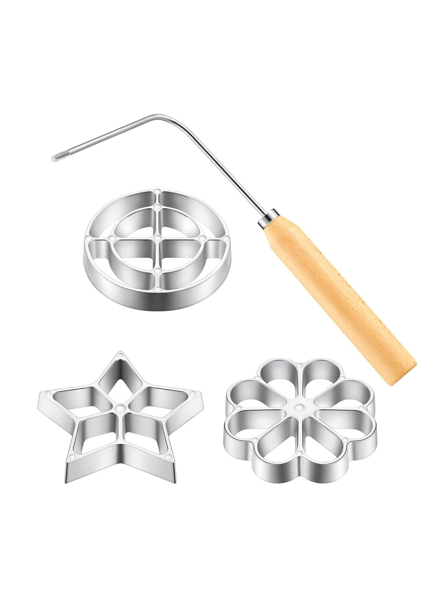 Mold with Handle Rosette Cookie Tool Aluminium Cast Waffle Molds Set 3 Interchangeable Heads Star Flower Circle for Kitchen Baking Cooking Housewares