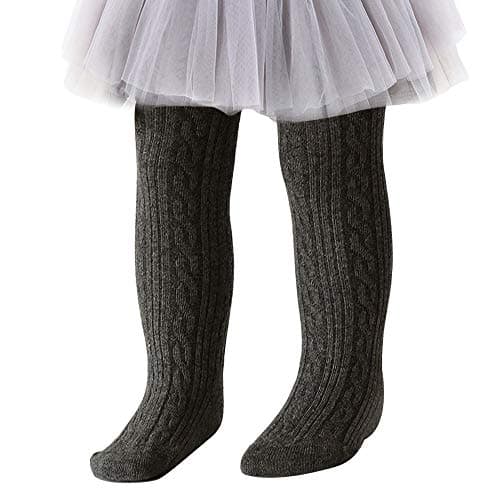 techcity Baby Toddler Girls Tights Seamless Cable Knit Cotton Leggings Pants Stockings for Infant Baby Girl (Dark Grey, 3-12 Months)