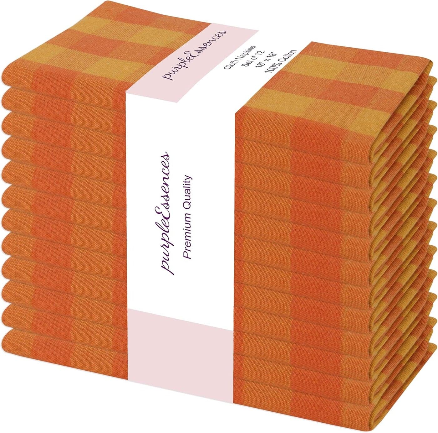 PurpleEssences Buffalo Plaid Cloth Napkins Mitered Corners Spring Summer Easter Gingham Check Dinner Napkin Set of 12100 Cotton 18x18 Inch Reusable Washable Orange and Golden Yellow