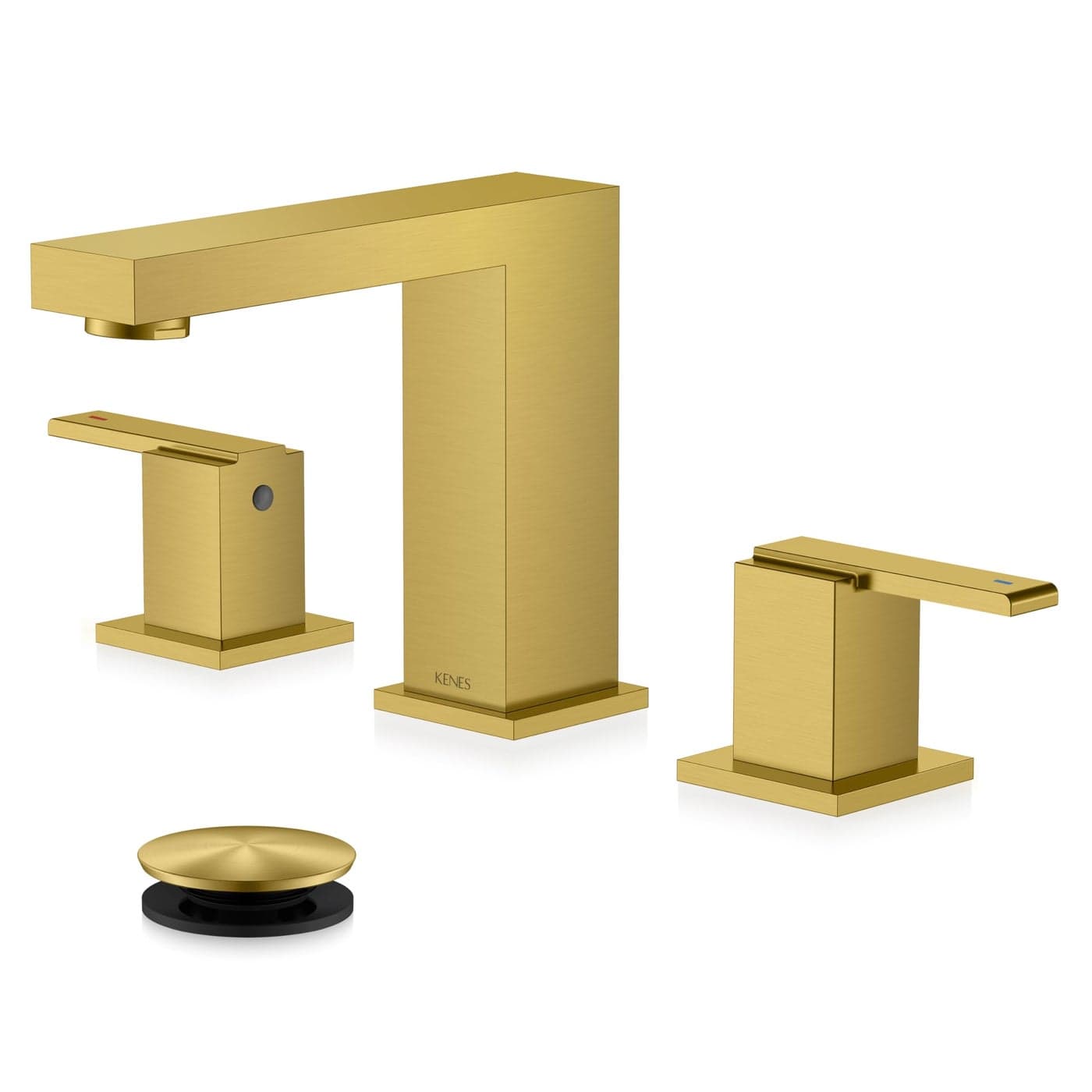KENES Brushed Gold Widespread Bathroom Faucet 3 Hole Bathroom Sink Faucet Gold Two Handle 8Inch 3 Pieces Bathroom Vanity Faucet with Pop Up Drain Supply Lines KE90504P