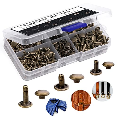 TLKKUE 240 Sets Rivets for Leather Leather Rivets 3 Sizes Leather Double Cap Rivets for DIY Leather Craft BagsClothesShoesBelts Decoration or Repair Bronze