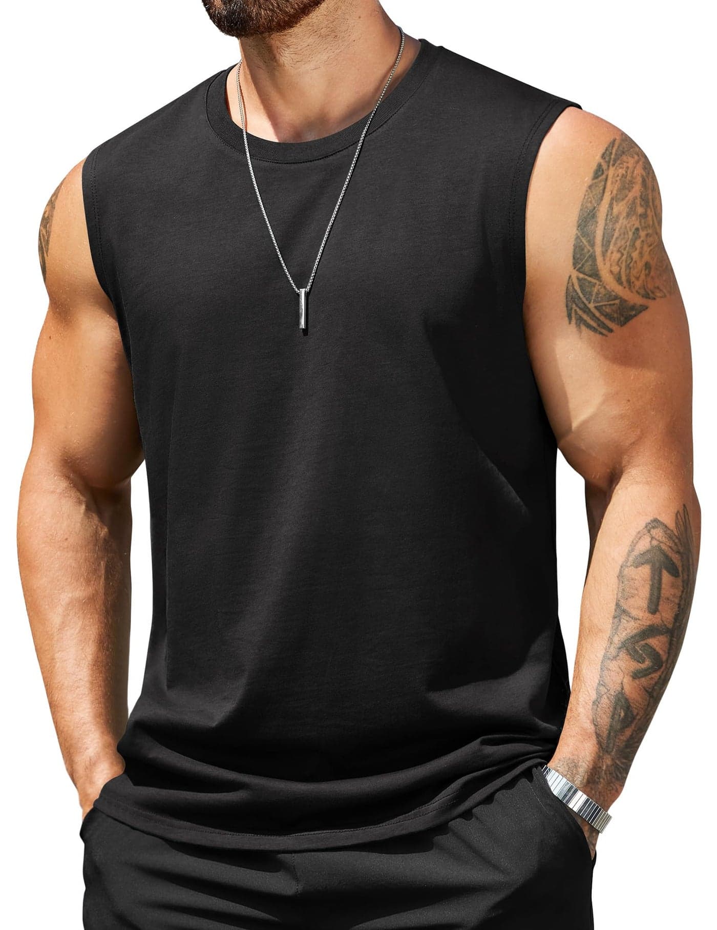 COOFANDY Mens Tank Top Workout Shirt Cotton Sleeveless Muscle T Shirts Casual Tank Tops Black, Large
