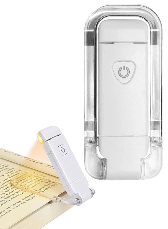 1 Pack 1 Pc White Portable USB Rechargeable LED Clip on Book Reading Light, 3 Brightness Adjustable Dimmable Eye-Protection Bookmark Light & Reading Lamp for Reading in Bed