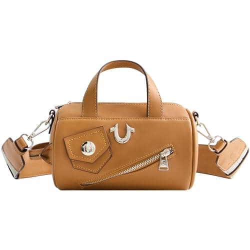 True Religion Women's Crossbody Bag, Mini Duffel Purse Handbag with Shoulder Strap, Cognac