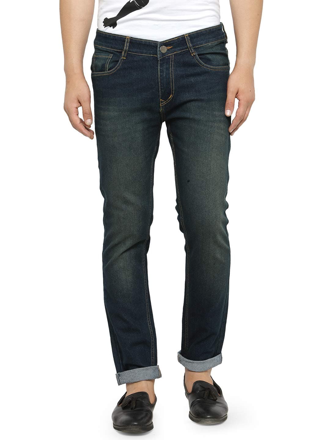Ben Martin Men's Regular Fit Stretchable 28 Size Green Cotton Denim Mid Rise Jeans Pant for Men, JJ3-1