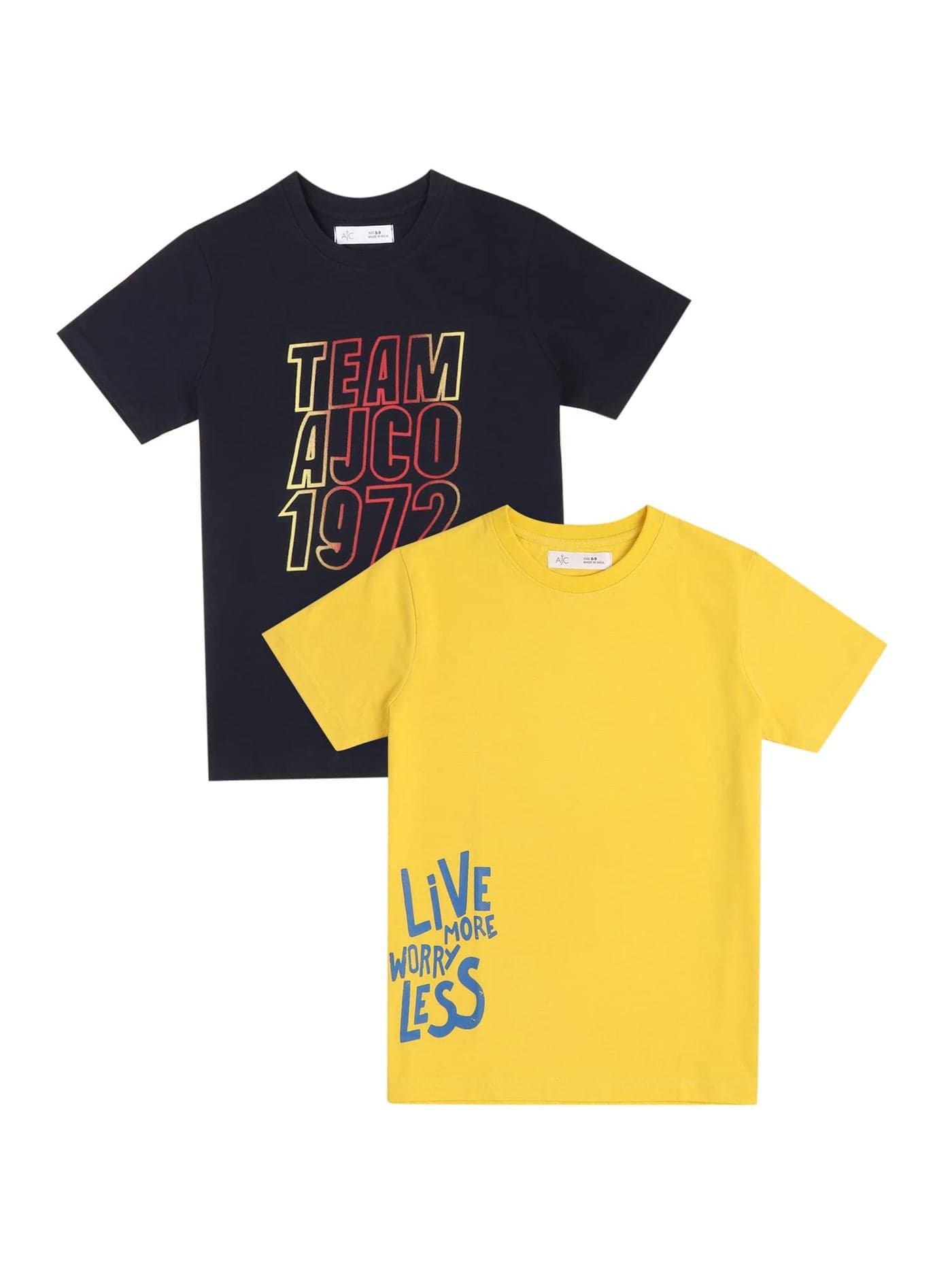 Alan Jones Clothing Boy's Cotton T-Shirt- Pack of 2 (8-9 Years_Navy, Yellow)