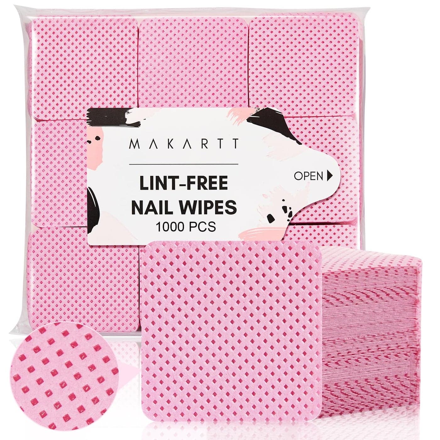 Makartt Lint Free Nail Wipes Nail Polish Remover Pads 1000PCS Eyelash Extension Glue Wipes Super Absorbent Soft Gel Nails Wipes Dry Wipes for Nail Prep and Gel Polish Remover Pink