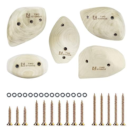 TWO STONES Wooden Rock Climbing Holds for Adults Wood Rock Wall Climbing Holds for Gyms Variety Screw On Climbing Hand Holds Set with Mounting Hardware