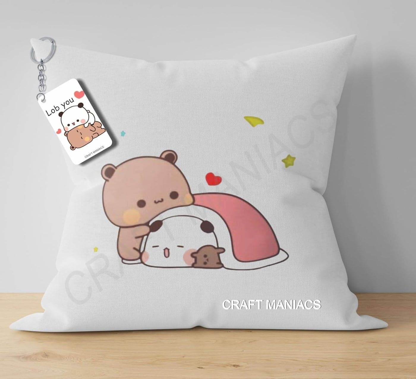 CRAFT MANIACS Bubu Dudu Nightie Night Pillow Keychain Combo A 16 16 Pillow with Filler Inside Free Wooden MDF Keychain