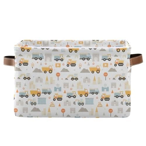 Wamika Excavator Truck Storage Basket Fabric Kitchen Baskets Cars Boys Open Home Storage Bins Boxes Foldable Organizer Bag for Baby Cloth Book Shelf Closet Baskets 16128 Inches