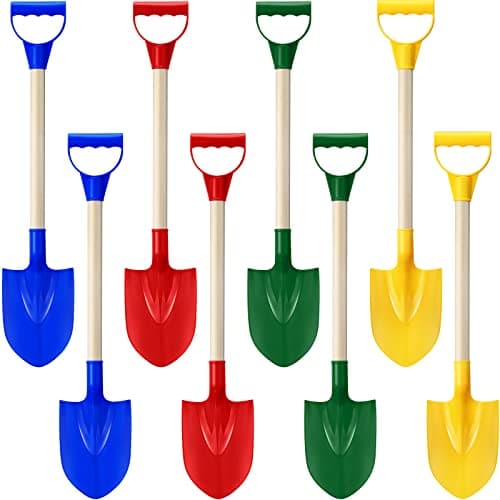 Honoson 8 Pcs Kids Beach Shovels 22 Long Snow Shovel Sand Spades Toys Plastic Scoop with Wooden Handle for Digging Shoveling Snow Sandbox Outdoor Yard Backyard Garden ActivitiesClassic Colors