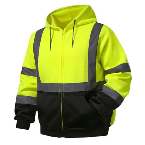 SKSAFETY Hi Vis Work Safety hoodies for Men - Class 3 High Visibility Reflective Hoodie Jacket, High Vis Zipper Hoodie with Black Bottom, Construction Sweatshirts with Pockets