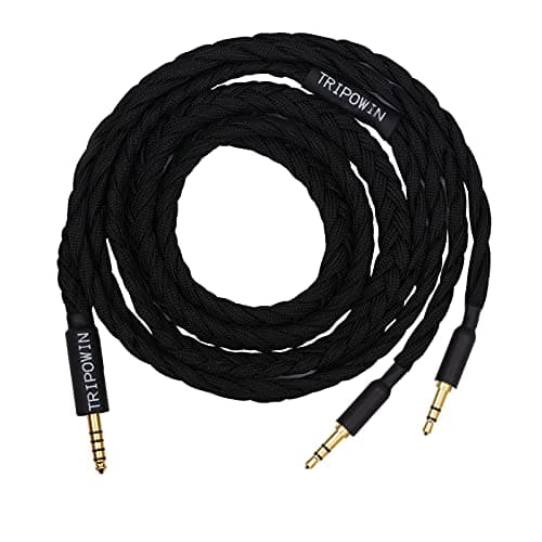 Linsoul Tripowin GranVia Upgraded OFC Headphone Replacement Cable, Dual 3.5mm Connector to 4.4mm TRRRS Stereo Headphone Cable,for HE4XX/HE-400i/HE400se/Goldplanar/Focal ELEGIA(Black, 2m)