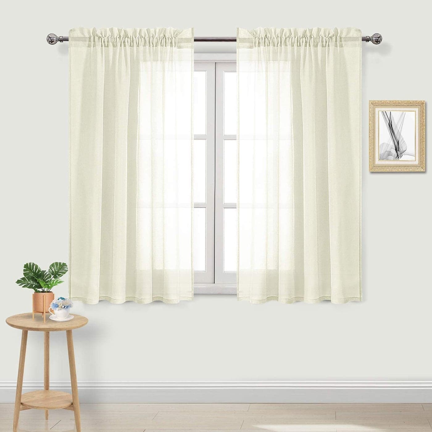 DWCN Ivory Sheer Curtains Semi Transparent Voile Rod Pocket Curtains for Bedroom and Living Room 42 x 45 inches Long Set of 2 Panels