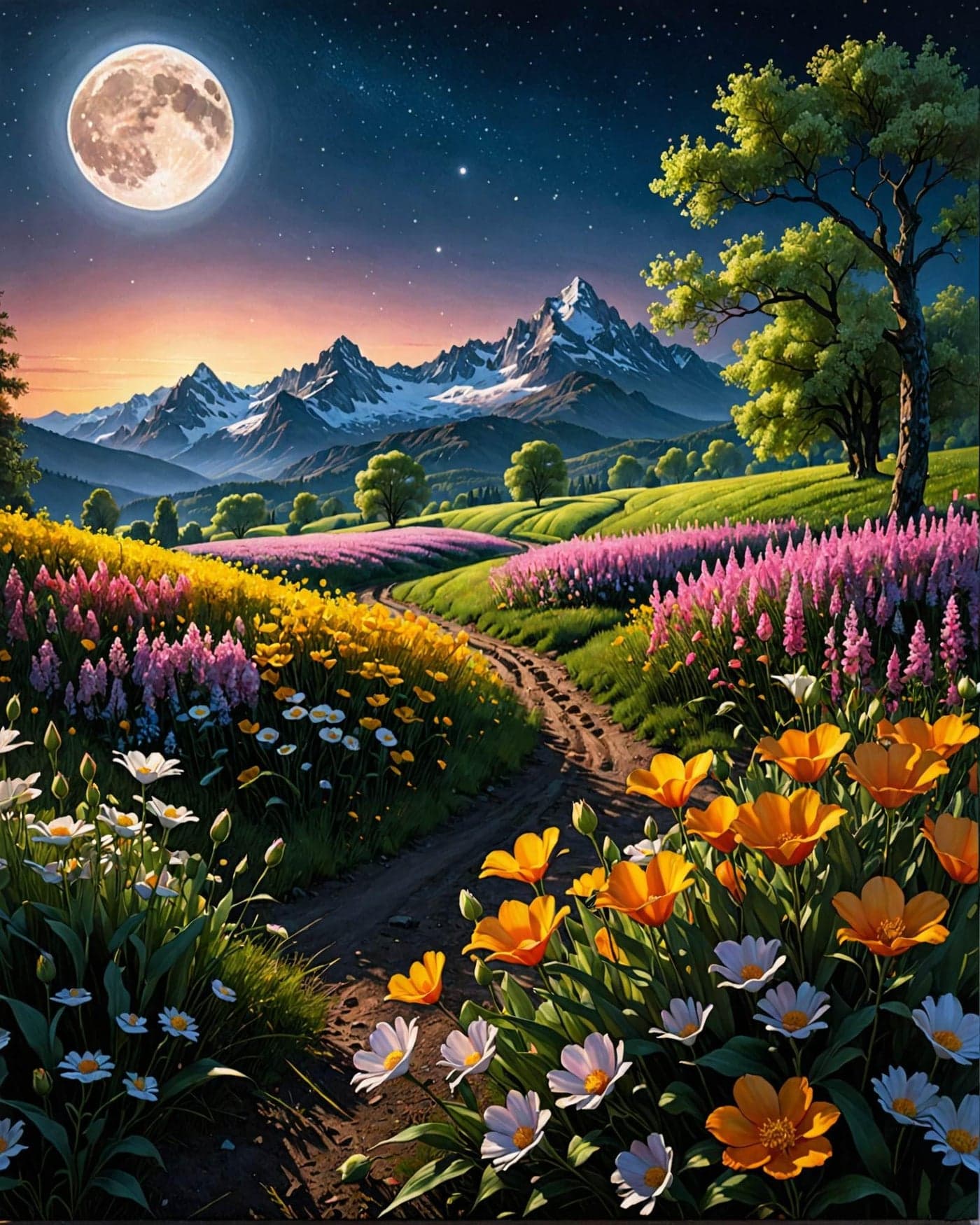 ldazao Flower Paint by Numbers Kit for Adults Beginner Moon Paint by Number Kits Acrylic On Canvas Tree Oil Painting Kit Adults' Paint-by-Number Kits for Gift Home Wall Decor 16x20 Inch