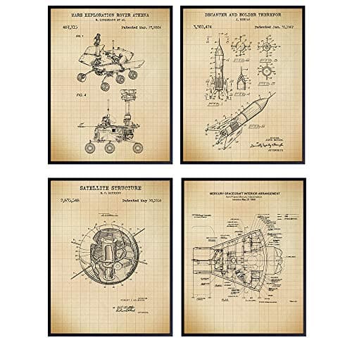 NASA Space Exploration Patent Art Prints - Vintage Wall Art Poster Set - Chic Modern Home Decor for Kids Room, Man Cave, Office, Den - Great Gift for Boys, Men, Science Fans - 8x10 Photos - Unframed