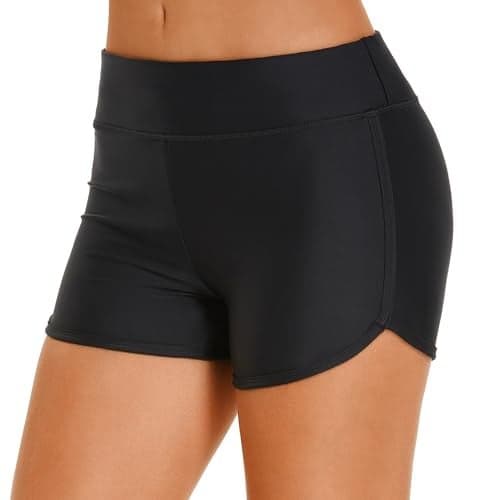 HODOSPORTS Women's 3" Swim Board Shorts UPF50+ Quick Dry Swimsuit Bottoms Full Liner Boyshort Bathing Suit Bottom Black M