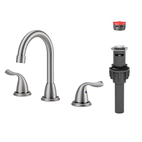Bathroom Sink Faucet 3 Hole Brushed Nickel, ARCORA 8 Inch Widespread Bathroom Faucet, 2 Handles Bathroom Faucet with Pop Up Drain and cUPC Supply Lines