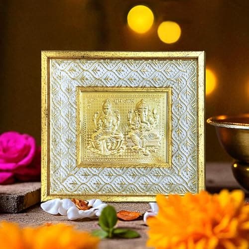 Art Street Gold Plated Lakshmi and Ganesh Photo Frame, Silver and Gold God Photo Frames for Temple, Pooja Room, Home and Office (6x5 inch)