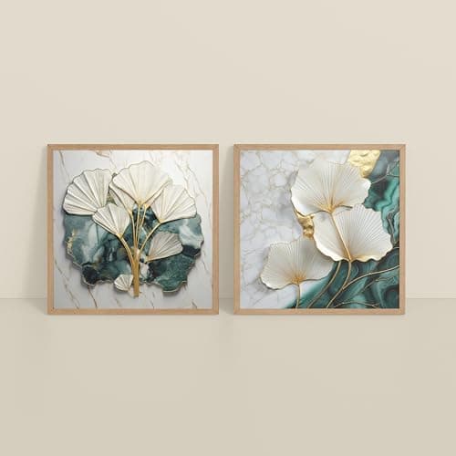 SCPmarts Elegant Floral Wall Art Set of 2 (10 x 10 Inch) – Framed Flower Paintings for Living Room, Bedroom & Office Décor Theme 1 (Natural)
