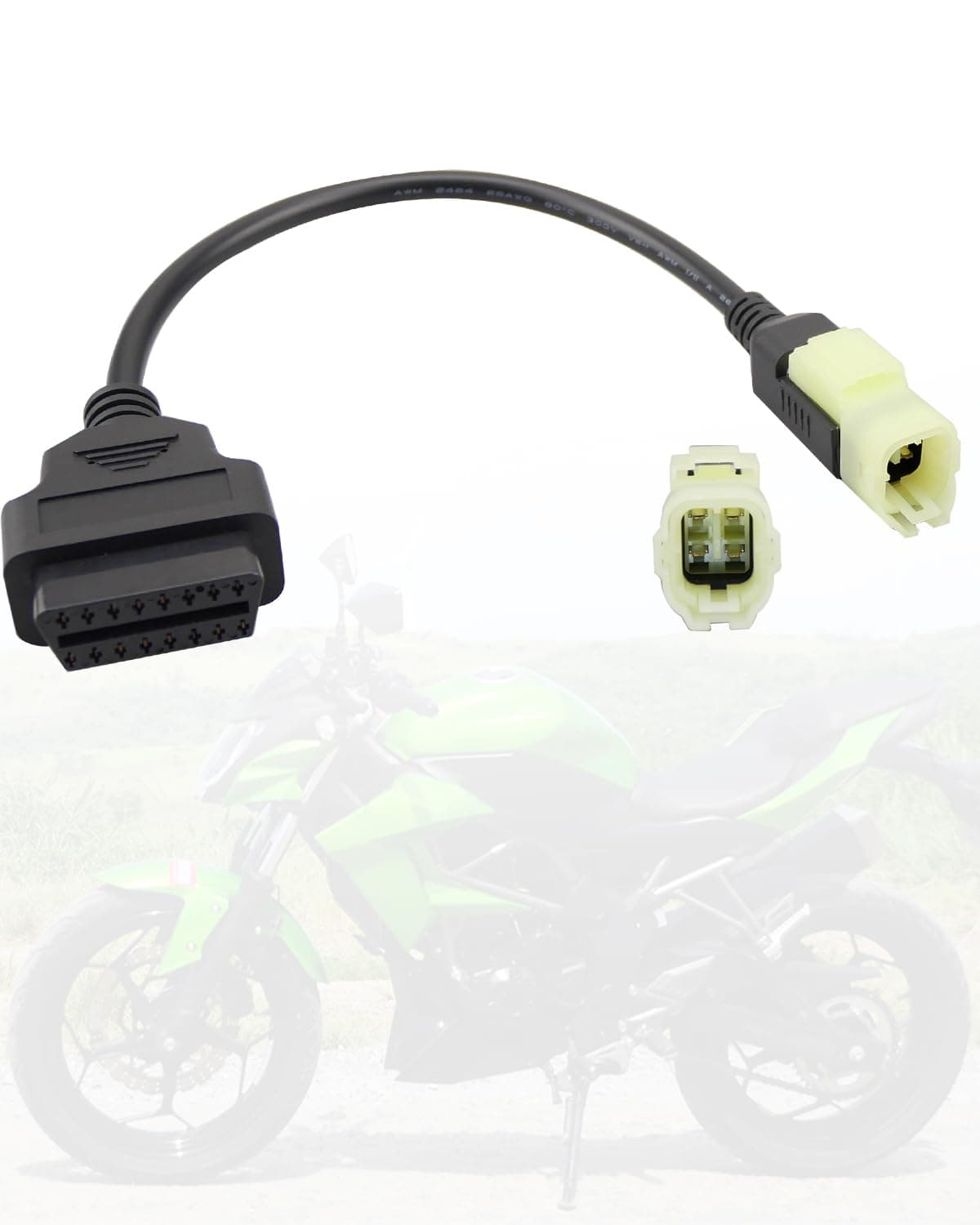 VelvetunVillay OBD2 Diagnostic Cable Fit for Kawasaki Motorcycle, 4 Pin to 16Pin OBD2 Adapter Fit for Z250 Z650 Z1000 ER6N EX650F Ninja400