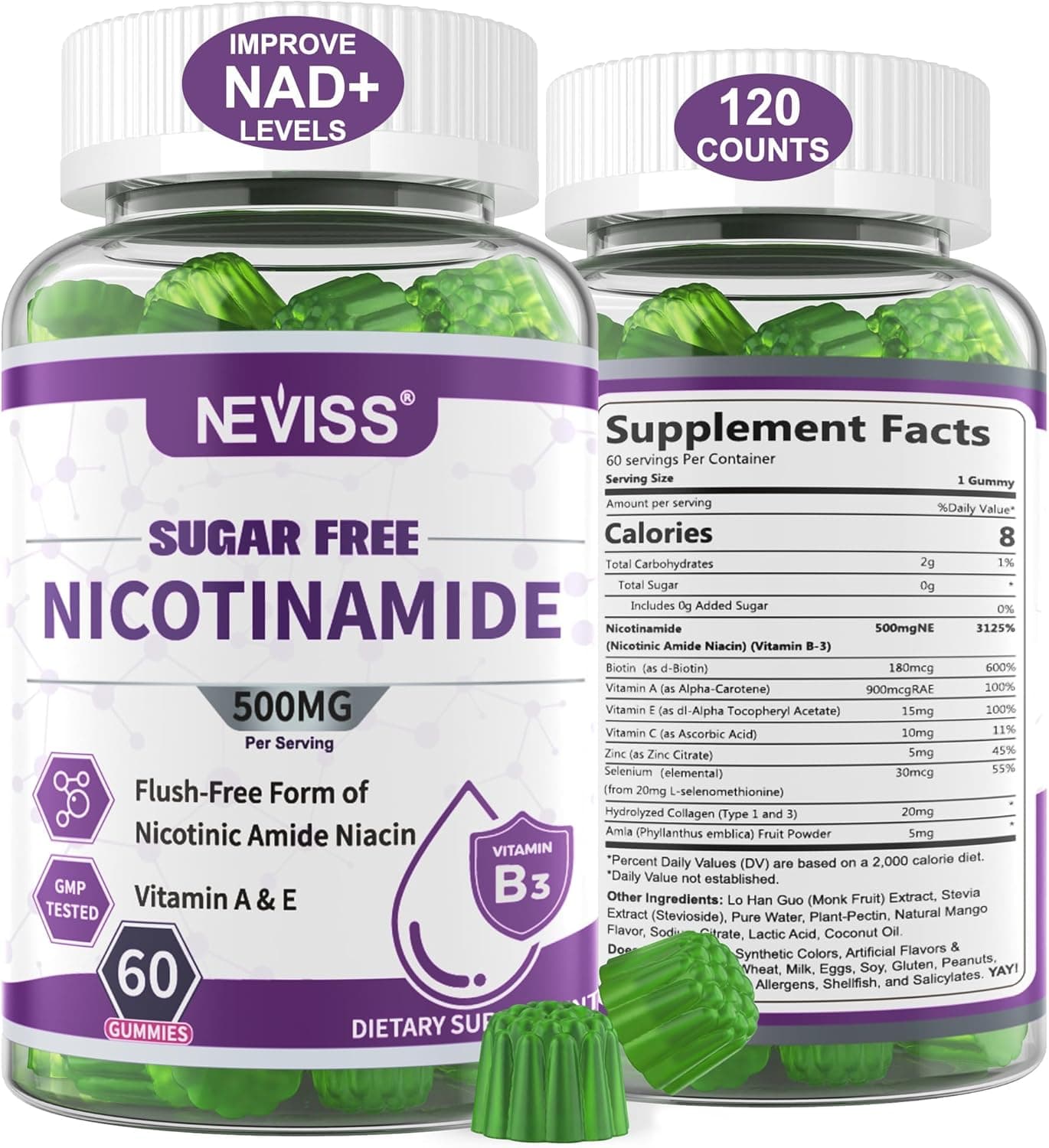 Sugar Free Nicotinamide Gummies 500mg for Adults