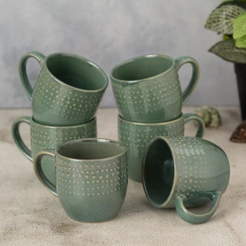 Clay Craft Fine Ceramic Apex Green Coffee Mug Set of 6, Cups for Tea & Coffee, Mug Set, Gift Set, Elegant Design for Home and Kitchen and Can Be Gifted to Your Loved Ones On Any Occassions