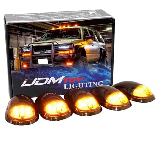 iJDMTOY 5pc Smoked Lens Amber LED Cab Roof Marker Light Kit Compatible With Dodge RAM 1500 2500 3500 Ford F-Series Chevy/GMC Trucks etc