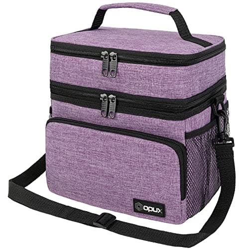 opux Insulated Lunch Bag for Men Women Large Dual Compartment Cooler Bag Soft Two Deck Lunch Box for Work School Picnic Leakproof Lunch Tote with Shoulder Strap for Kid Adult Purple Double Deck