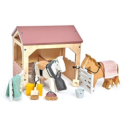 Tender Leaf Toys The Stables 13 Pcs Imaginative Horse Stables Play Set with and Accessories Animal Learning Pretend Play and Promote Creativity Age 3