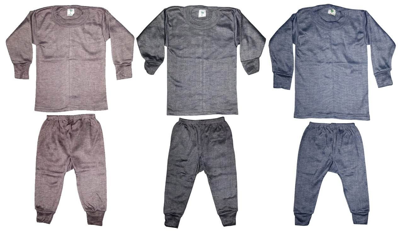 PURSUE FASHION Unisex Kids Winter Wear Fleece Thermal Innerwear Top & Full Pant Woolen Warmer Combo Set for Girls Boys, Kids Unisex Body Warmer Thermal (Set of 3) (Design 4)
