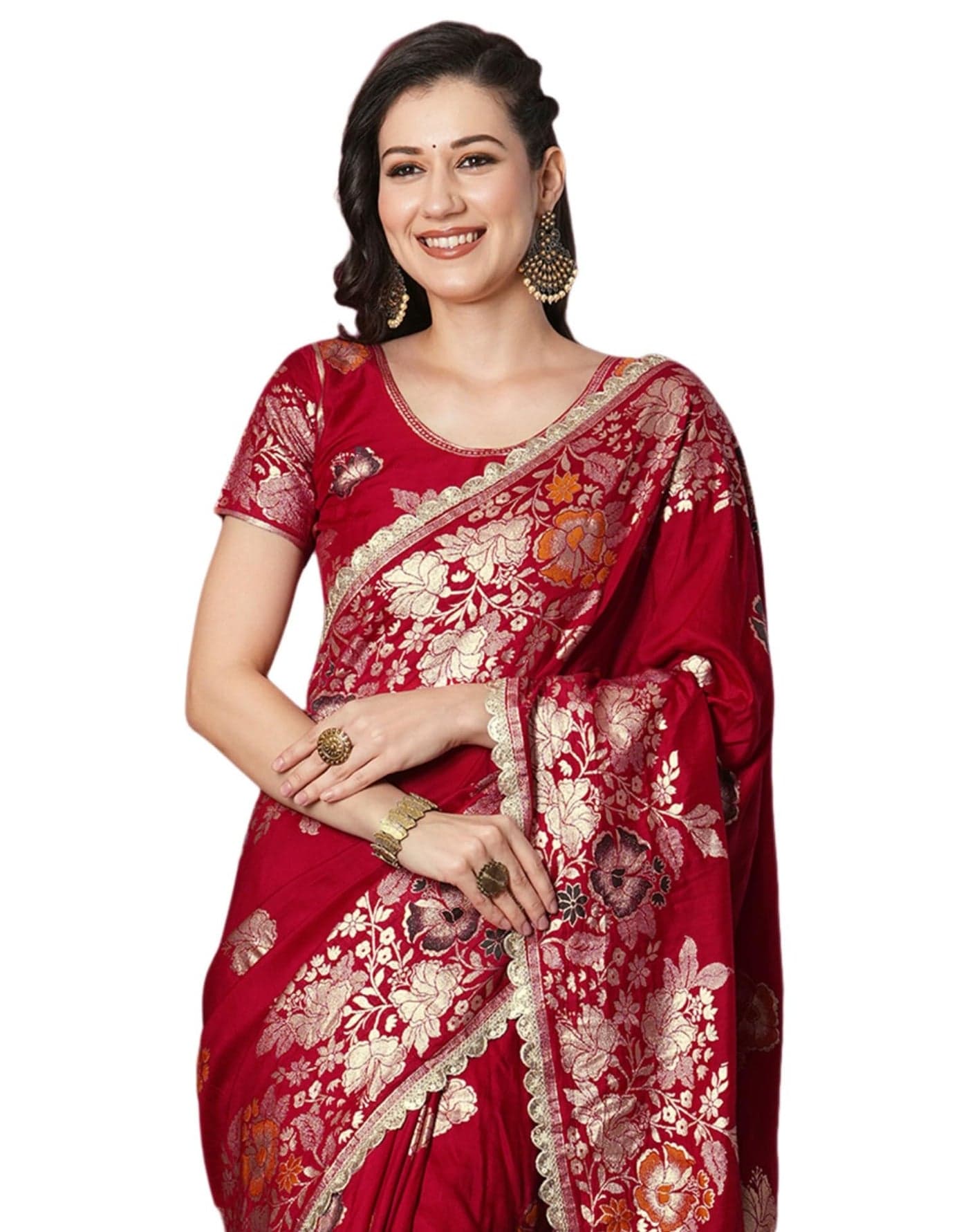 SIRIL Women's Kanjivaram Silk Saree Pure Silk Banarasi Saree With Unstitched Blouse Piece (4067S6420_Red)