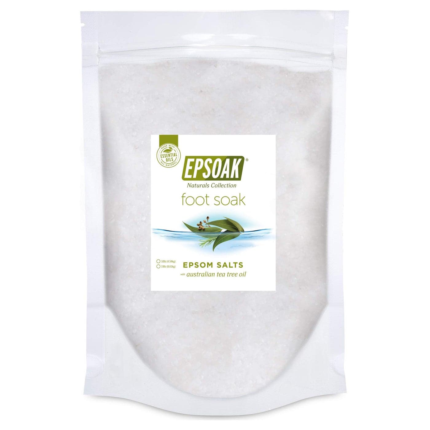 Tea Tree Oil Foot Soak with Epsoak Epsom Salt 19 lb Bulk Bag Made in USA
