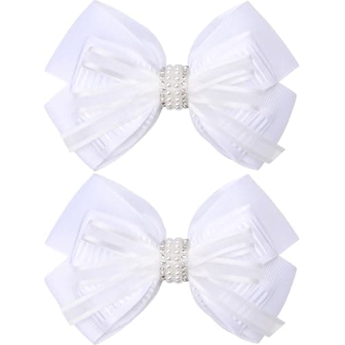 ZOLYCO 45Inch Hair Bows Alligator Clips Delicate Pearl Hair Accessories for Girls Toddler Kids and Women Daily Dress Up Birthday Wedding Christmas Occasions Set of 2