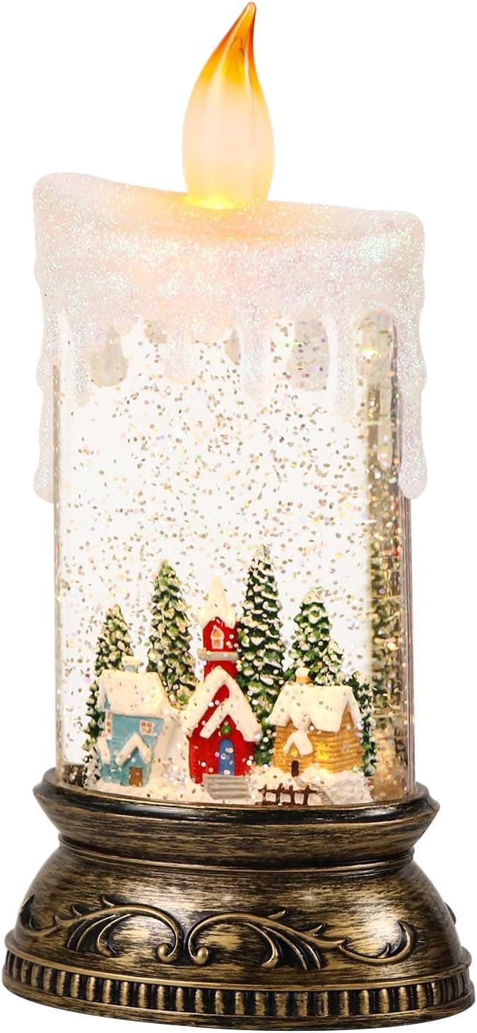 Eldnacele Christmas Music Snow Globe Lantern with Timer Battery Operated USB Powered Lighted Snowy Cabin Scene Singing Snow Globe Candle Lamp Spinning Water Glitters Holiday Xmas Decor