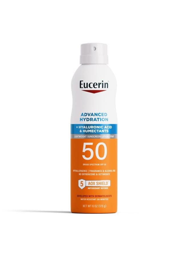 Advanced Hydration SPF 50 Sunscreen Spray, Lightweight Spray Sunscreen with Hyaluronic Acid and Humectants, Hypoallergenic, Fragrance and Alcohol Free, 6 Oz Bottle