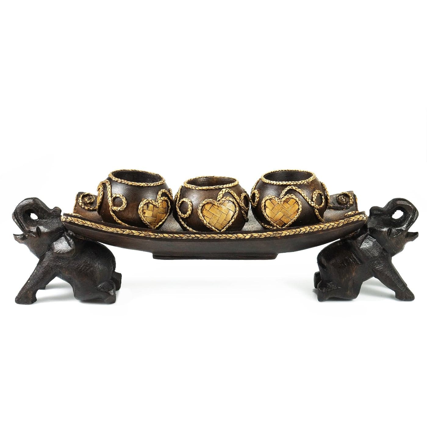 AeraVida 14Inch Thai Elephant Tray Rain Tree Wooden Candle Holder Handcrafted Votive Holder Centerpiece Fall Candle Table Decor Gift for Home or Holiday Unique Gift or Present for All Occasions
