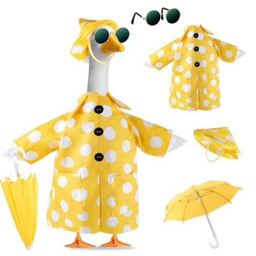 TAZKZZY Porch Goose Outfits Summer with Sunglasses & Umbrella, Polka Dots Goose Outfits for 23" Cement Plastic Goose Statue Clothes, Garden Lawn Goose Decor and Duck Costume for Yard Statues
