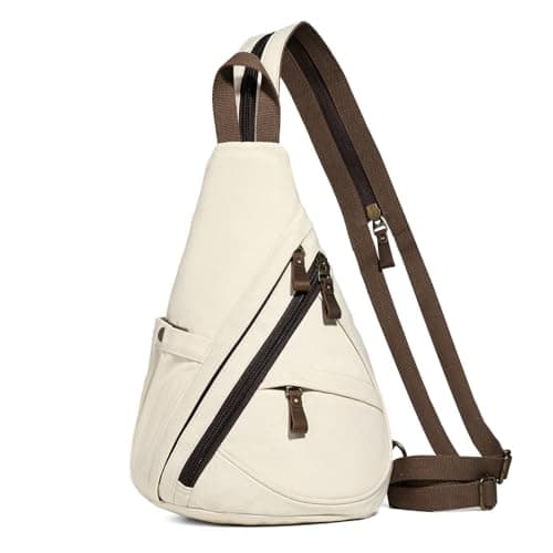 KL928 Canvas Sling Bag - Small Crossbody Backpack Shoulder Casual Daypack Rucksack for Men Women(Large Version,Beige)