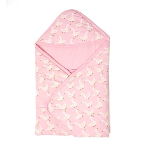 TIDY SLEEP Newborn Hooded Baby Blanket | Soft Cotton Receiving Wrap for 0–3 Months | Hospital Swaddle for Boys & Girls (Pink Duck)