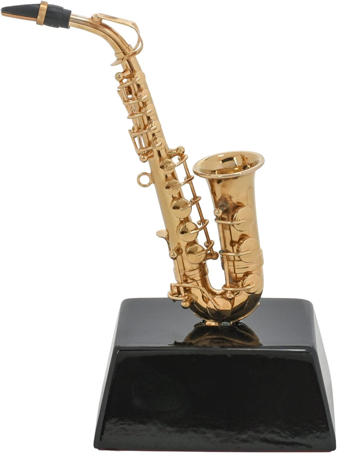 Broadway Gift Co Polished Gold Tone Saxophone 6 inch Brass and Wood Table Top Dcor on Stand