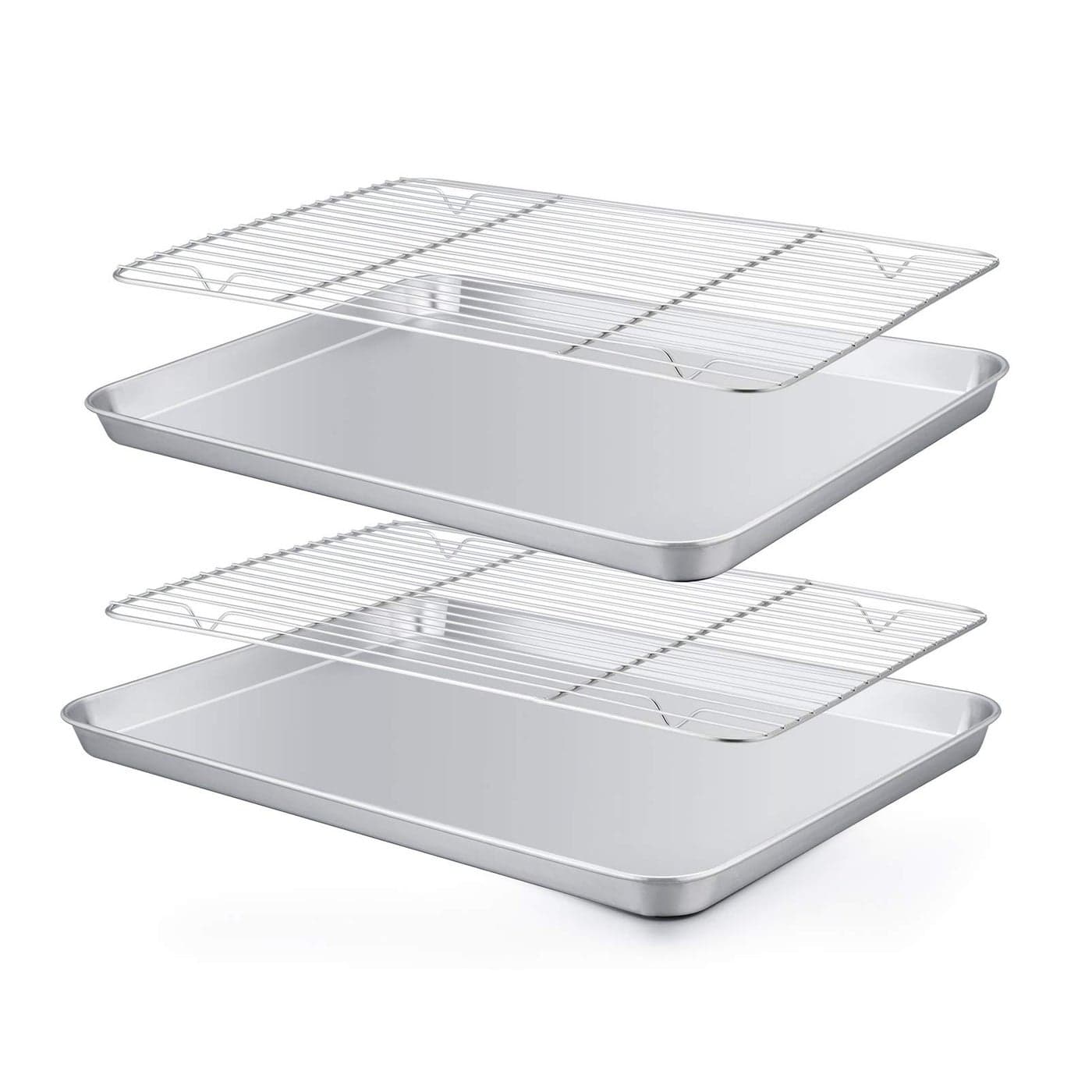 TeamFar Baking Pan with Rack Set of 4 125 x 95 Stainless Steel Toaster Oven Baking Pan with Cooling Rack Healthy Non Toxic Easy Clean Mirror Finish Dishwasher Safe 2 Pans 2 Racks