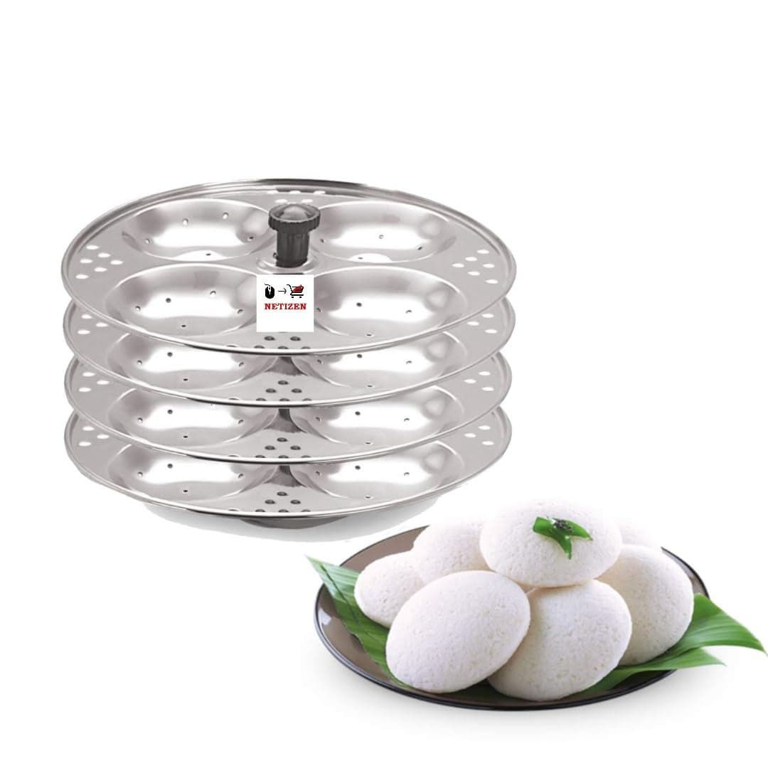 Netizen NonStick Stainless Steel Large Size Idli StandIdli Maker Makes soft idlis easy at Home idli maker stainless steel idly maker steel idli maker idli stand 4 Plate 16 Idli