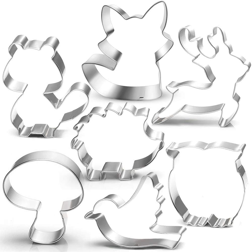 LUBTOSMN Woodland Cookie Cutter Set3 Inches7 PieceFox Owl Deer Bird Hedgehog Squirrel Mushroom Forest Animal Cookie Cutters Molds for Kids Birthday Party Woodland Baby Shower