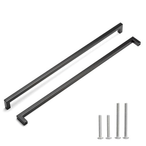 Redunest Matte Black Cabinet Pulls - Square Drawer Pulls, 2 Pack 18 Inch Stainless Steel Kitchen Door Cupboard Handles, 458mm Hole Centers
