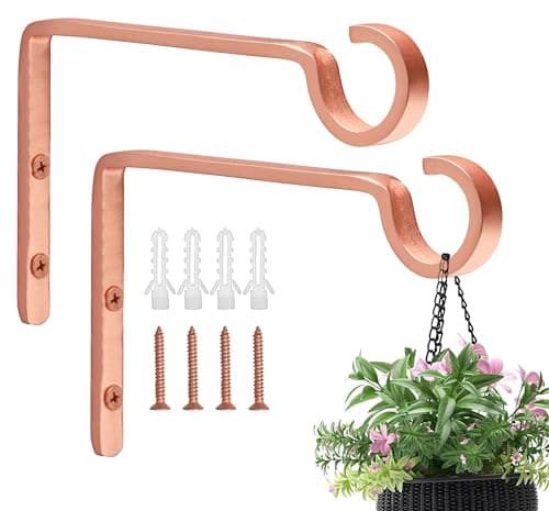 Monarch Abode Plant Hangers Wall Mount Plant Hooks for Hanging Baskets 6 Inch Metal Brushed Copper Fence Wall Plants Hanger for Outdoor Indoor Flower Pot Bird Feeder Wind Chime Bracket 2 Pack