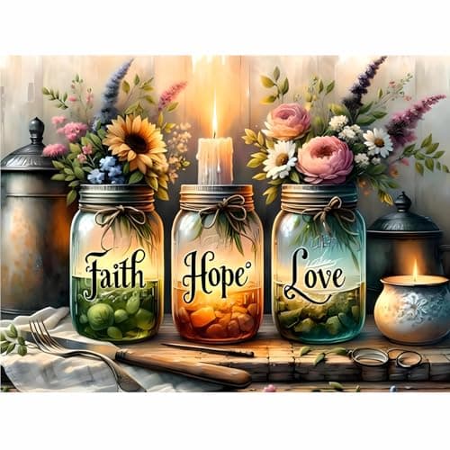 Fotasmua DIY Wishing Bottle Paint by Numbers for Adults Beginner Faith Hope Love Paint by Numbers on Canvas Easy Color Acrylic Painting by Number Kits for Offices and Home Wall Decor 16 X 20 Inch