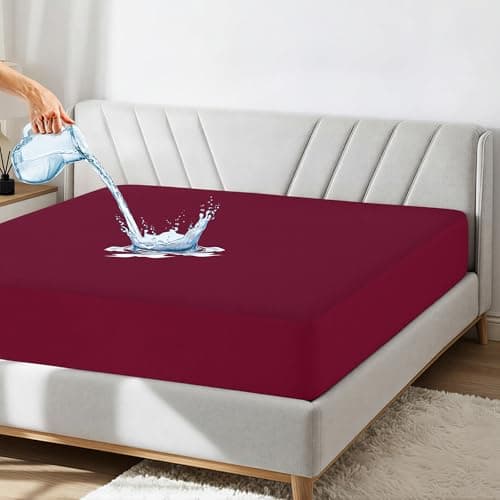 GADDA CO 100% Waterproof Mattress Protector King Size Bed | Bamboo-Feel Premium Cotton, Ultra Soft & Breathable | Hypoallergenic, Noiseless Fitted Cover for King Size Bed (78x72 in), Beetroot